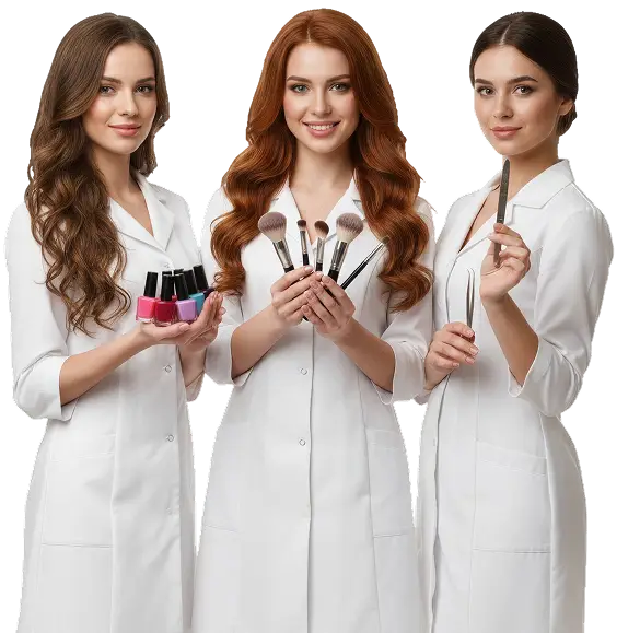 Студентки онлайн-академии в профессиональной форме мастеров по ламинированию ресниц и бровей